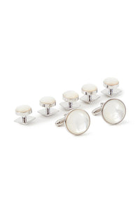 White Mother of Pearl in Silver Setting Studs and Cufflinks Set