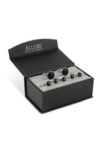 Black Circular Onyx  in Silver Setting Studs and Cufflinks Set