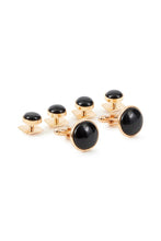 Black Circular Onyx  in Gold Setting Studs and Cufflinks Set