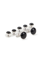 Black Circular Onyx  in Silver Setting Studs and Cufflinks Set