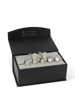 Allure Men White Mother of Pearl in Silver Setting Studs and Cufflinks Set