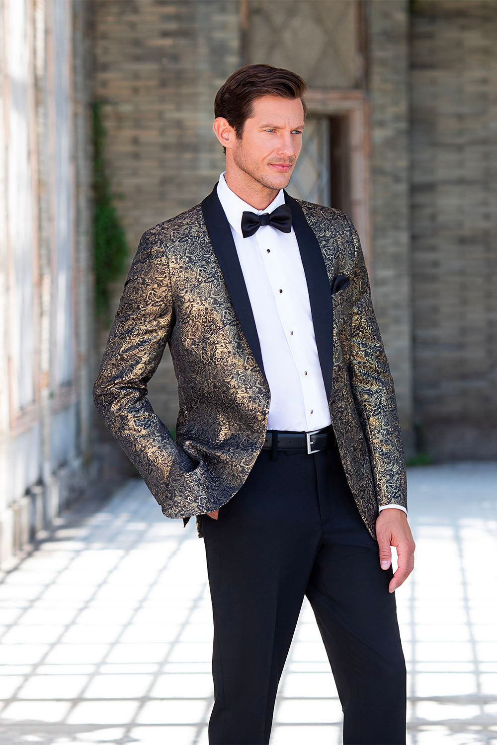 Mark of Distinction Aries Gold Black Paisley Shawl Tuxedo Jacket Separates 36R Slim