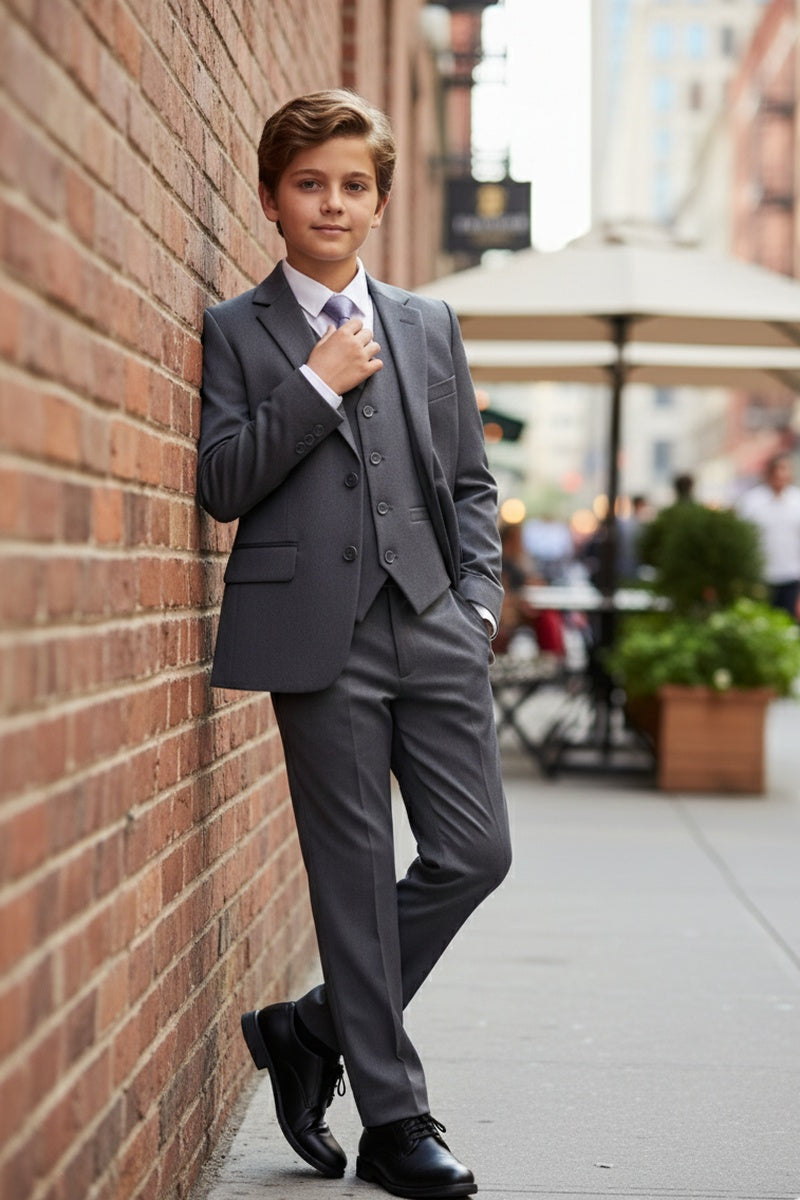 "Liam" Kids Charcoal Suit (5-Piece Set)