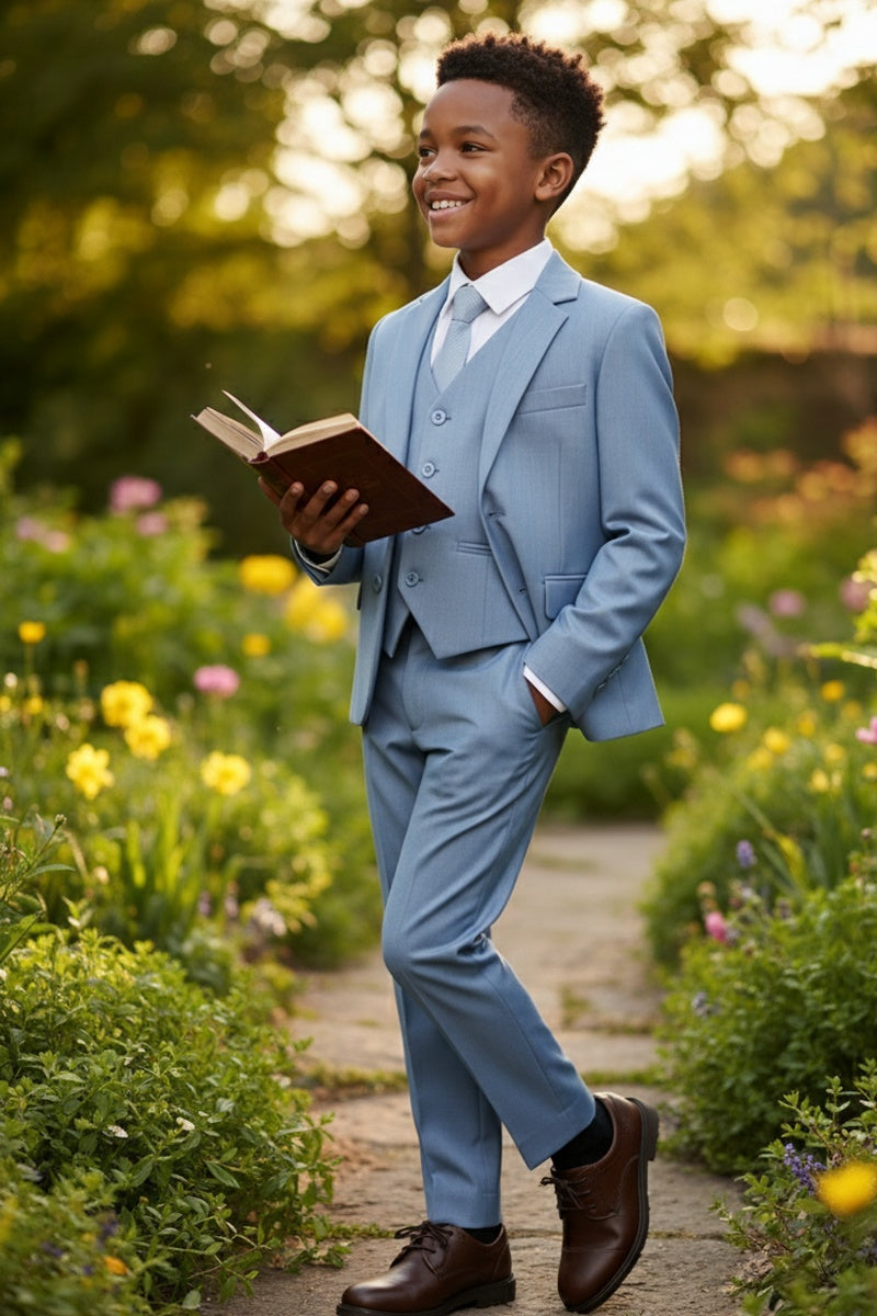 "Liam" Kids Denim Blue Suit (5-Piece Set)