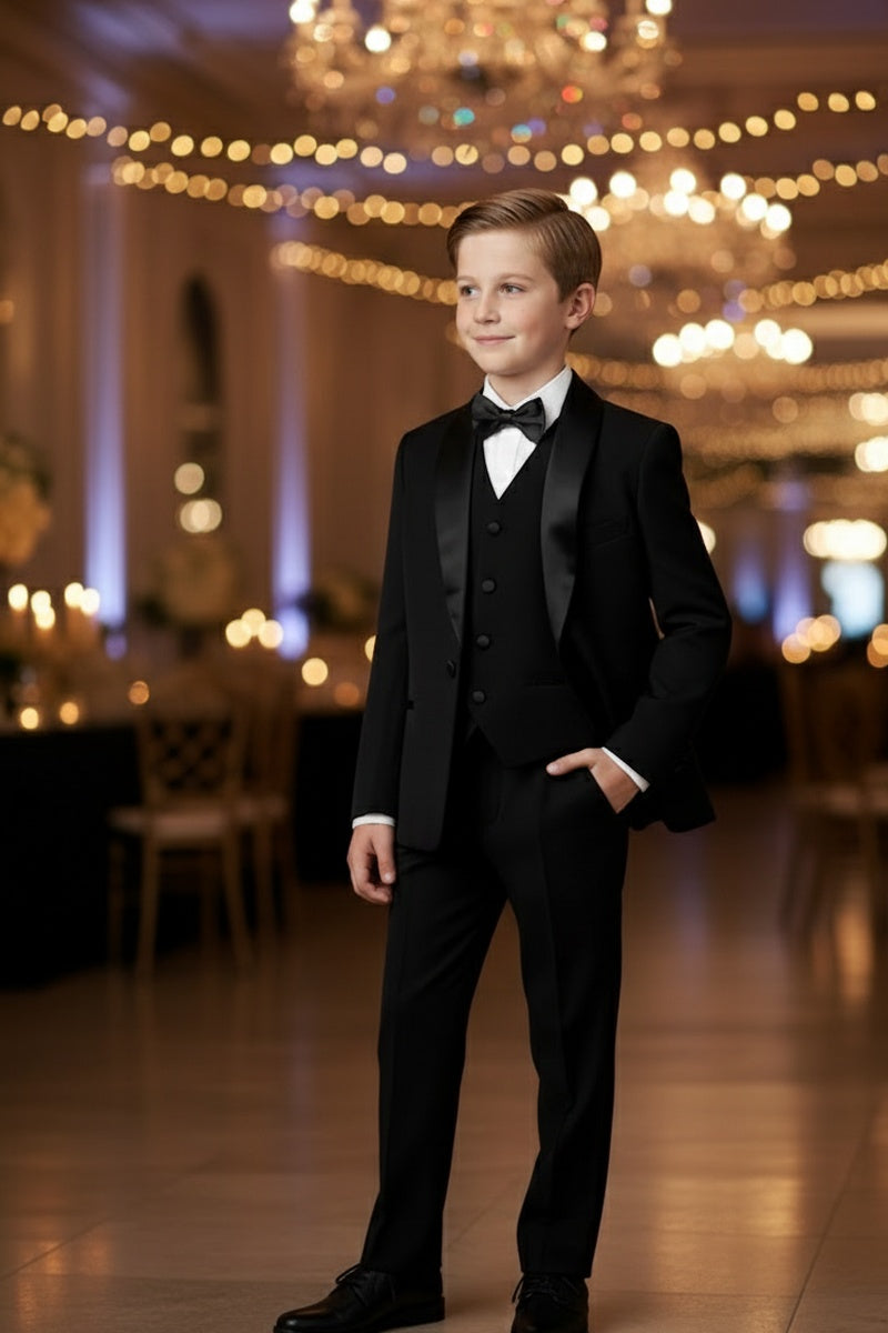 BLACKTIE "London" Kids Onyx Black Tuxedo (5-Piece Set)