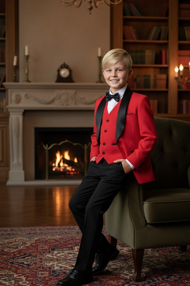 BLACKTIE "London" Kids Red Tuxedo (5-Piece Set)