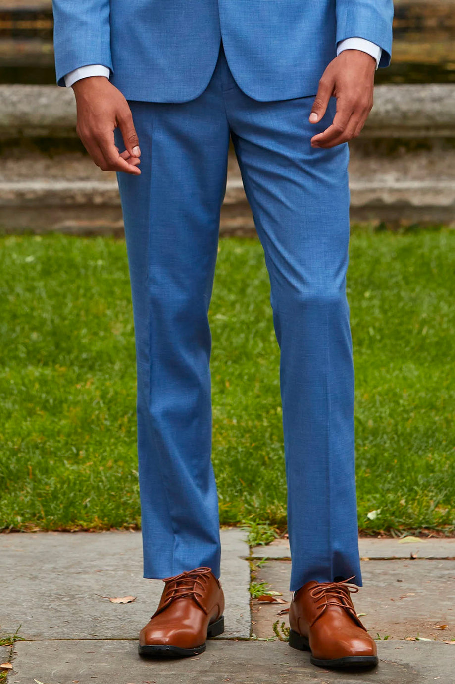 "Sharkskin" Marine Blue Plain Front Pants