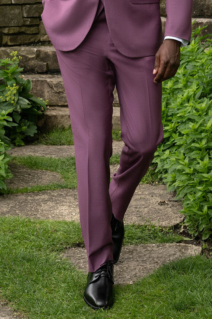 "Sharkskin" Violet Plain Front Pants