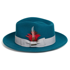 Crushable Acid Blue 100% Australian Wool Fedora Hat - Ferrecci USA 