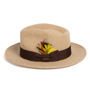 Crushable Beige Melange 100% Australian Wool Fedora Hat - Ferrecci USA 