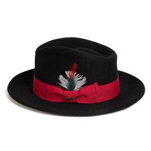 Crushable Black/Red 100% Australian Wool Fedora Hat - Ferrecci USA 