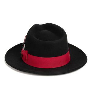 Crushable Black/Red 100% Australian Wool Fedora Hat - Ferrecci USA 
