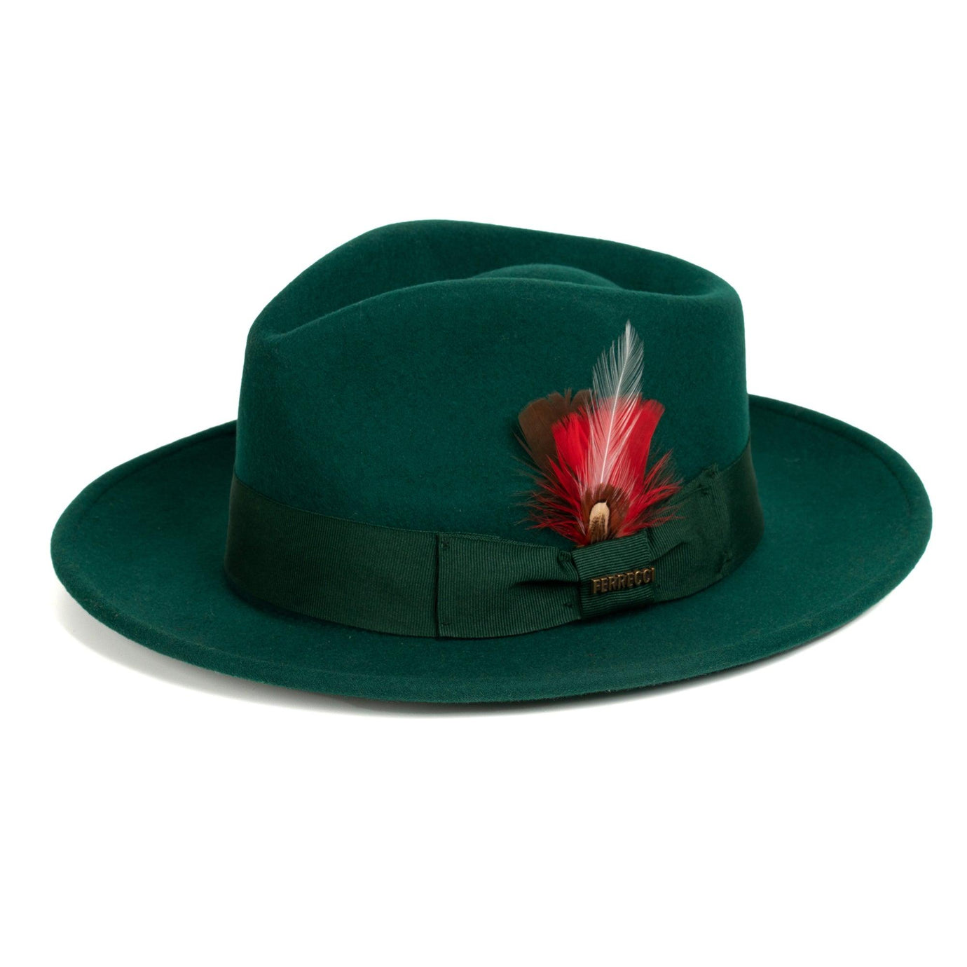 Crushable Hunter Green 100% Australian Wool Fedora Hat - Ferrecci USA 