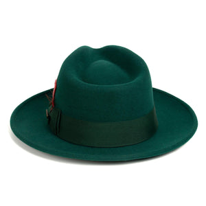 Crushable Hunter Green 100% Australian Wool Fedora Hat - Ferrecci USA 