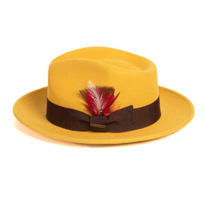 Crushable Mustard 100% Australian Wool Fedora Hat - Ferrecci USA 