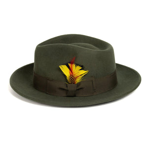 Crushable Olive Green 100% Australian Wool Fedora Hat - Ferrecci USA 