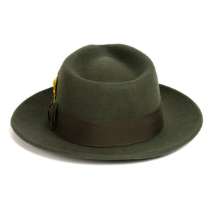Crushable Olive Green 100% Australian Wool Fedora Hat - Ferrecci USA 