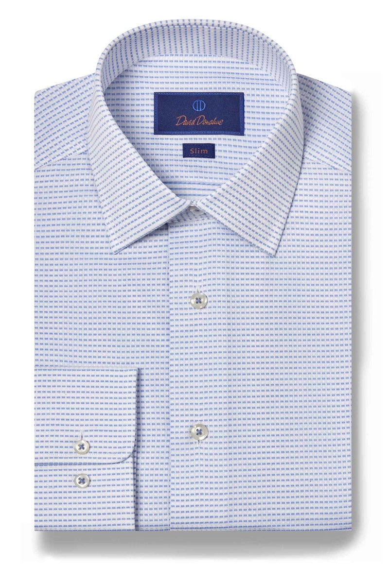 David Donahue Horizontal Dobby Blue & White Dress Shirt