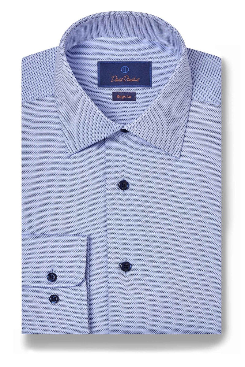 David Donahue Micro Dobby Blue Dress Shirt
