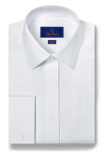 David Donahue Micro Dobby Covered Placket French Cuff White Tuxedo Shirt