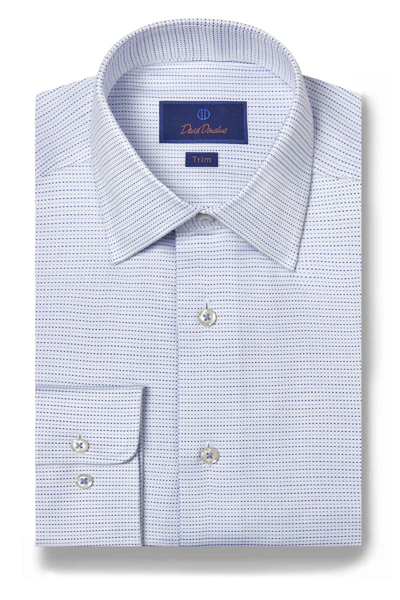 David Donahue Micro Dobby White & Blue Dress Shirt