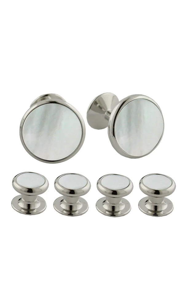 David Donahue Mother of Pearl and Brass Studs & Cufflinks Set
