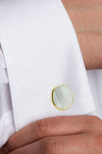 David Donahue Mother of Pearl and Gold Brass Studs & Cufflinks Set