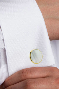 Mother of Pearl and Gold Brass Studs & Cufflinks Set