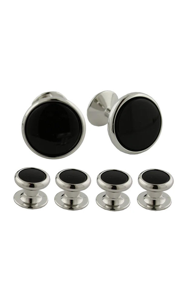David Donahue Onyx and Brass Studs & Cufflinks Set