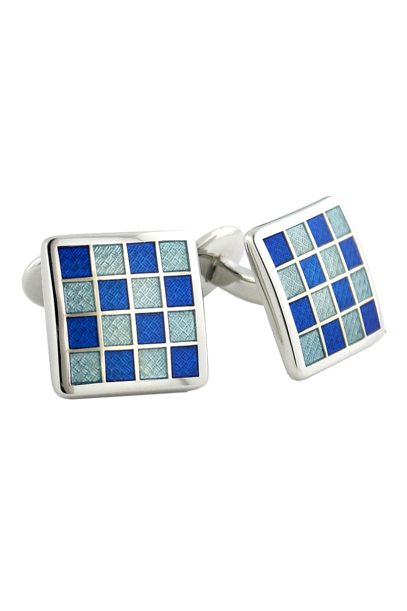 David Donahue Sterling Checkerboard Blue & Light Blue Cufflinks