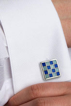 David Donahue Sterling Checkerboard Blue & Light Blue Cufflinks
