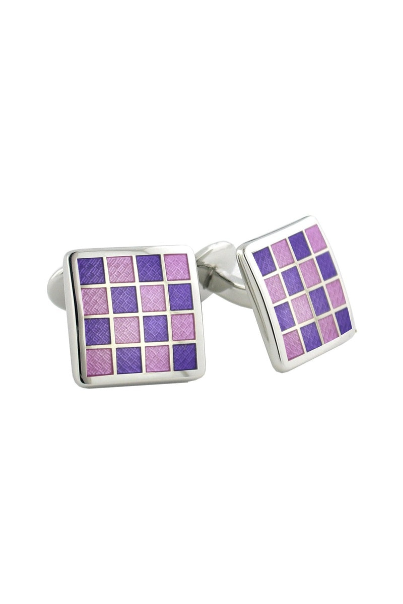 David Donahue Sterling Checkerboard Violet & Light Purple Cufflinks
