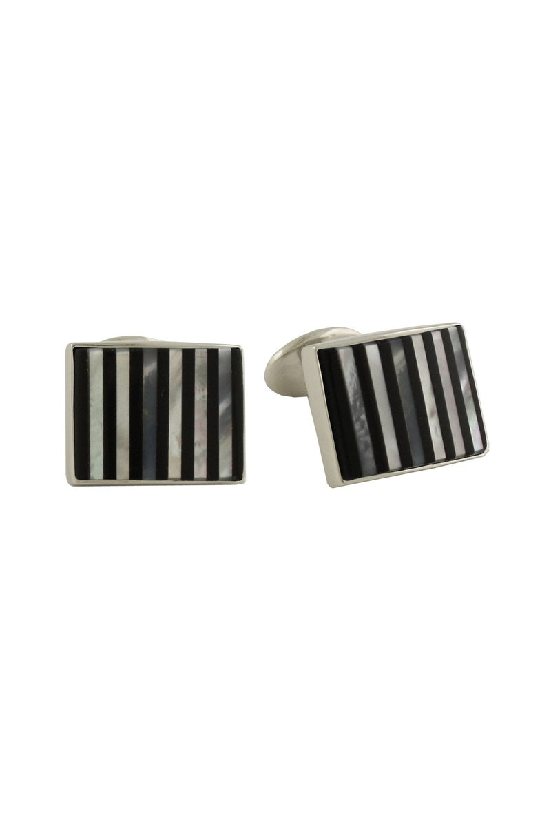 David Donahue Sterling Silver Onyx & Mother of Pearl Cufflinks