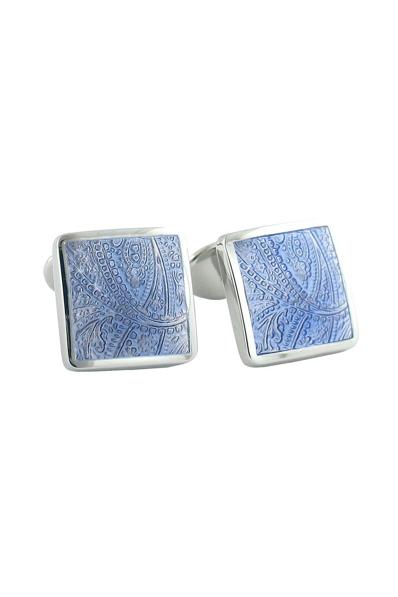 David Donahue Sterling Silver Paisley Light Blue Cufflinks