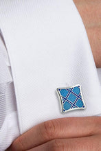 David Donahue Sterling Silver Plaid Light Blue & Blue Cufflinks