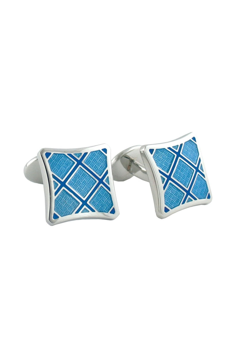 Sterling Silver Plaid Light Blue & Blue Cufflinks