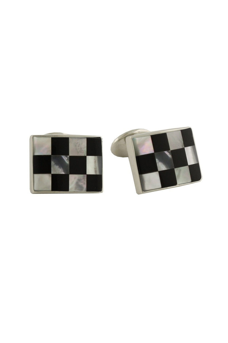 Sterling Silver Onyx & Mother of Pearl Checkerboard Cufflinks