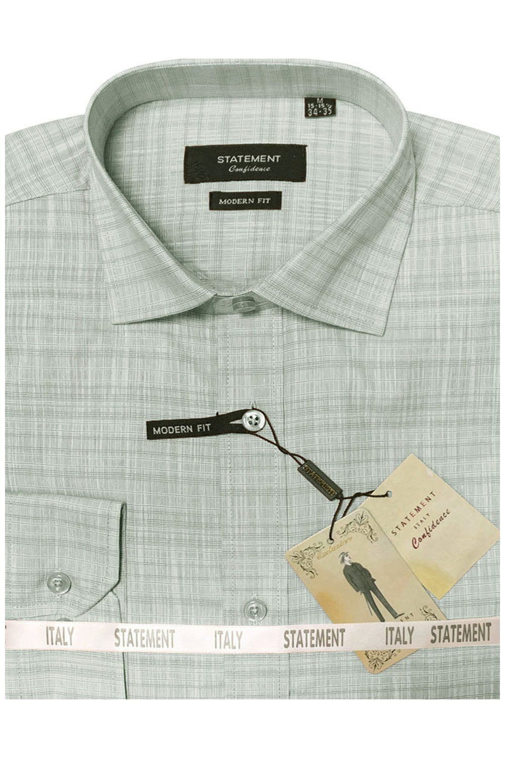 "Canyon" Green Textured Laydown Collar Dress Shirt