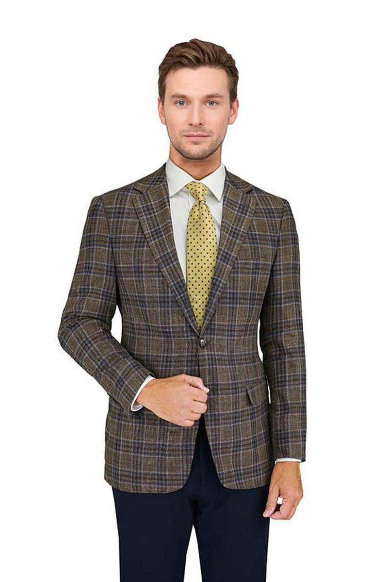 Enzo Enzo Tovare Camel & Blue Windowpane Sports Jacket