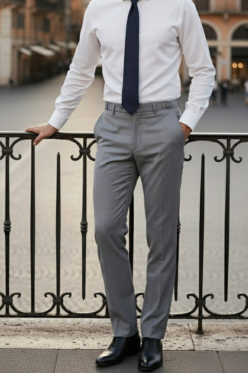 "Ethan" Heather Grey Super 150's Luxury Viscose Blend Suit Pants
