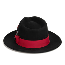 Ferrecci Black & Red Fedora 100% Australian Wool Crushable Hat