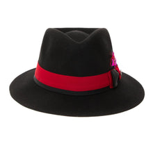 Ferrecci Black & Red Grayson Fedora 100% Australian Wool Crushable Hat