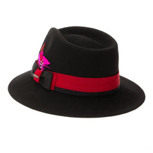 Ferrecci Black & Red Grayson Fedora 100% Australian Wool Crushable Hat