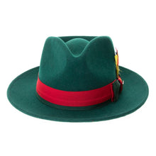 Ferrecci Hunter Green & Red Grayson Fedora 100% Australian Wool Crushable Hat