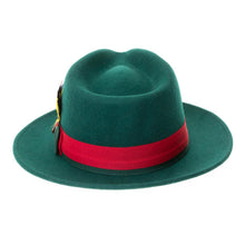 Ferrecci Hunter Green & Red Grayson Fedora 100% Australian Wool Crushable Hat
