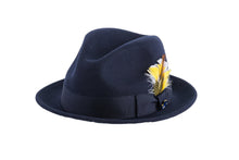 Ferrecci Navy Blue Brooks Trilby 100% Australian Wool Crushable Hat