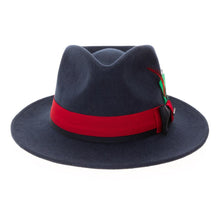 Ferrecci Navy & Red Grayson Fedora 100% Australian Wool Crushable Hat