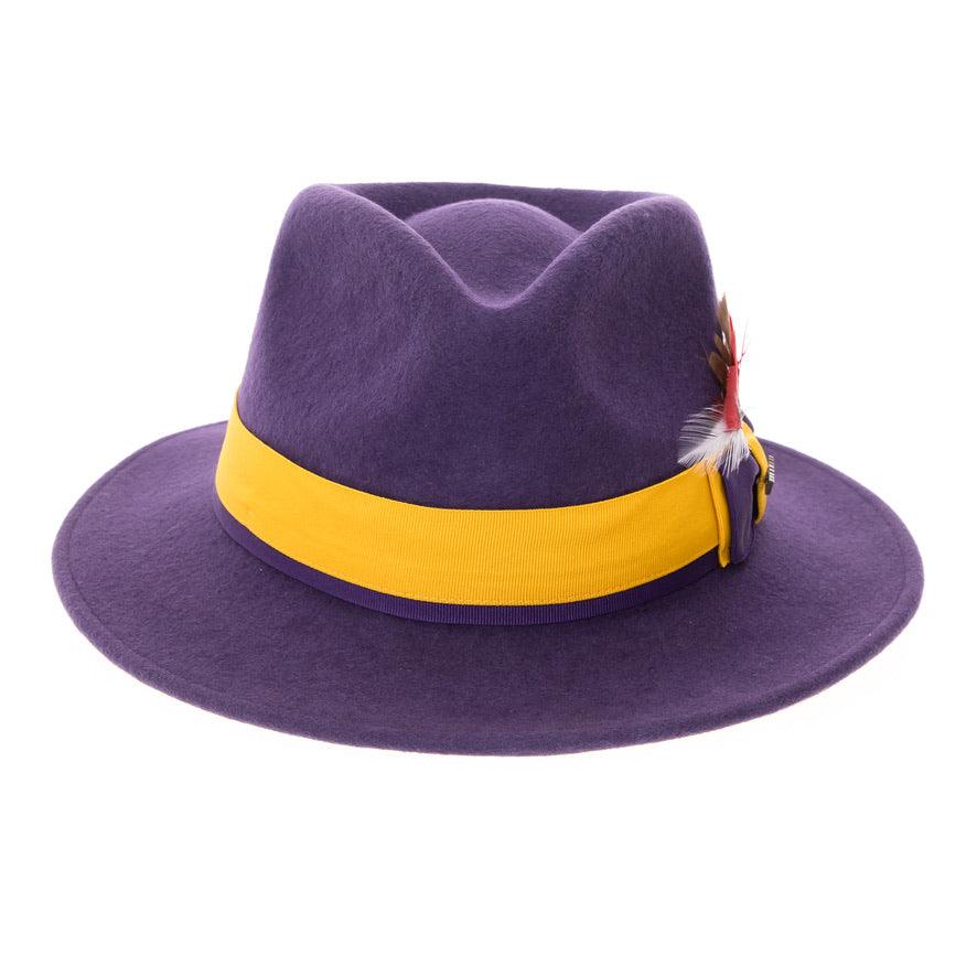 Ferrecci Purple & Gold Grayson Fedora 100% Australian Wool Crushable Hat