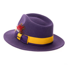 Ferrecci Purple & Gold Grayson Fedora 100% Australian Wool Crushable Hat