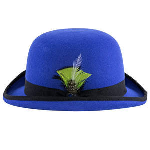 Royal Blue & Black 100% Wool Felt Blue Derby Bowler Hat  display picture 2